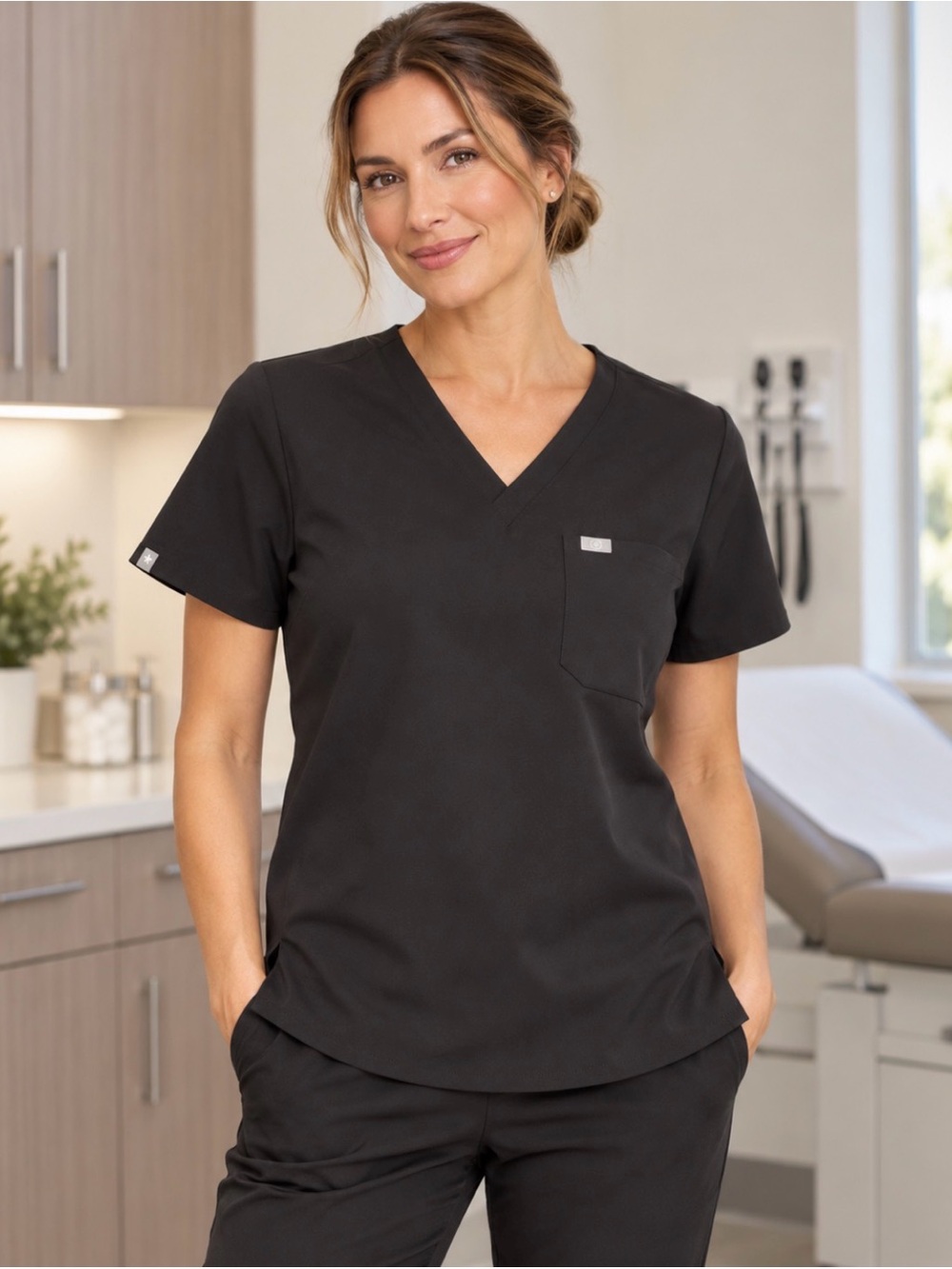 FIGS Catarina Black Scrub Top Technical Collection Size XL